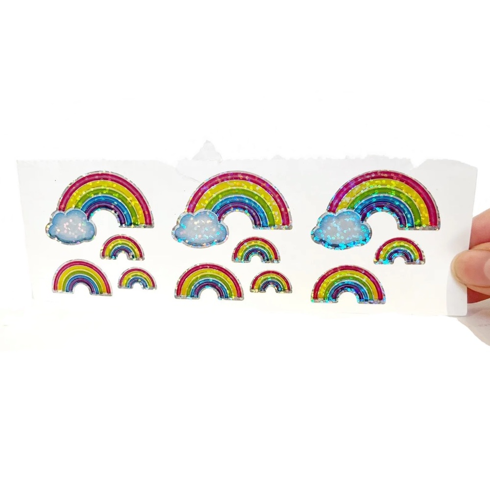 Vintage Sandylion Sparkly Holographic Rainbow Stickers Clouds Three Squares Rare